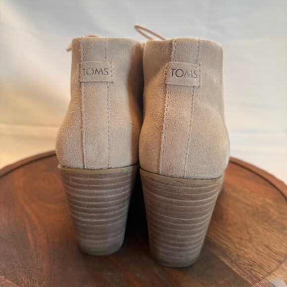 TOMS Women’s Hyde Sand Suede Lace Up Wedge Booties Ankle Boots Size 8.5 Tan - Picture 4 of 9